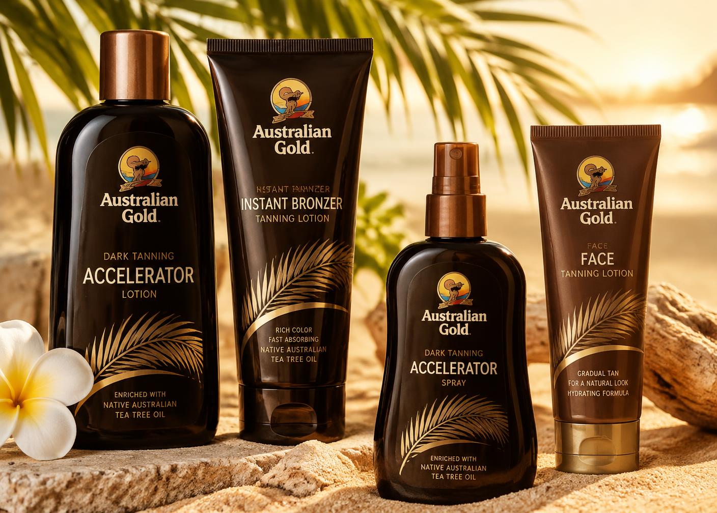 Australian Gold tanning lotions, including Dark Tanning Accelerator