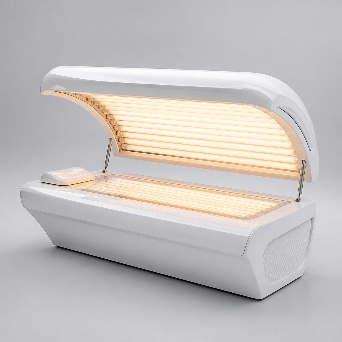 Tansun Super Turbo Elite lie-down sunbed with curved canopy raised